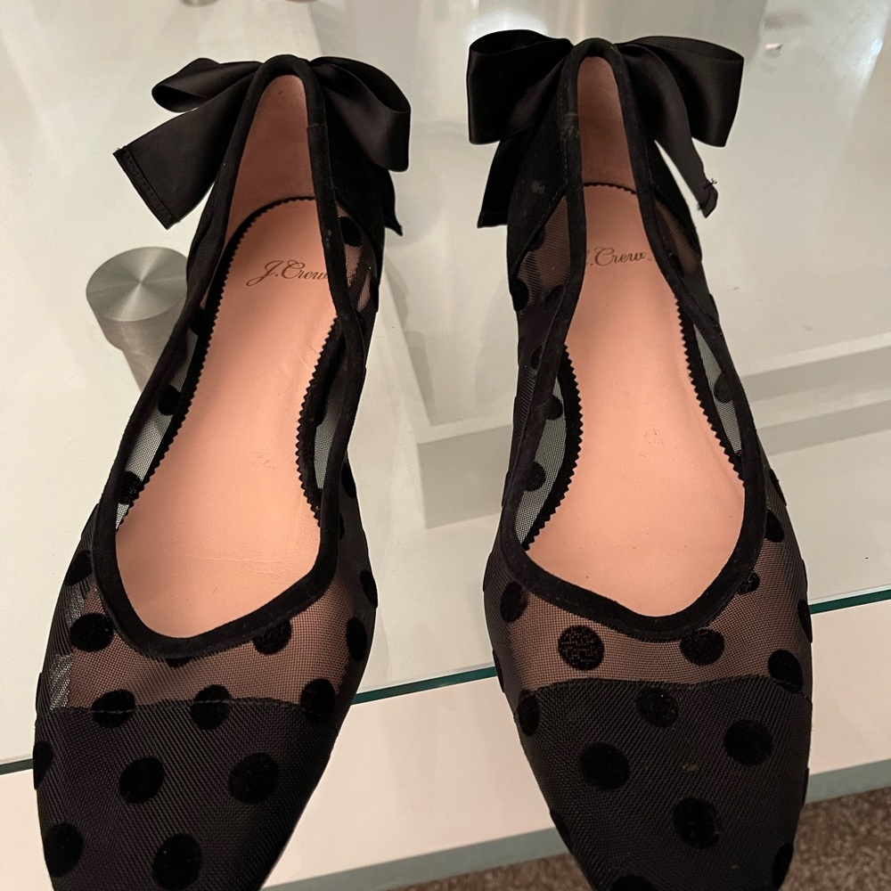 JCrew  Clear Mesh dot Bowtied Flats size 9.5